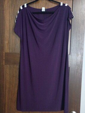 Vintage JBS Purple Cowl Neck Dress-Rhinestone Cold Shoulder-Size 10